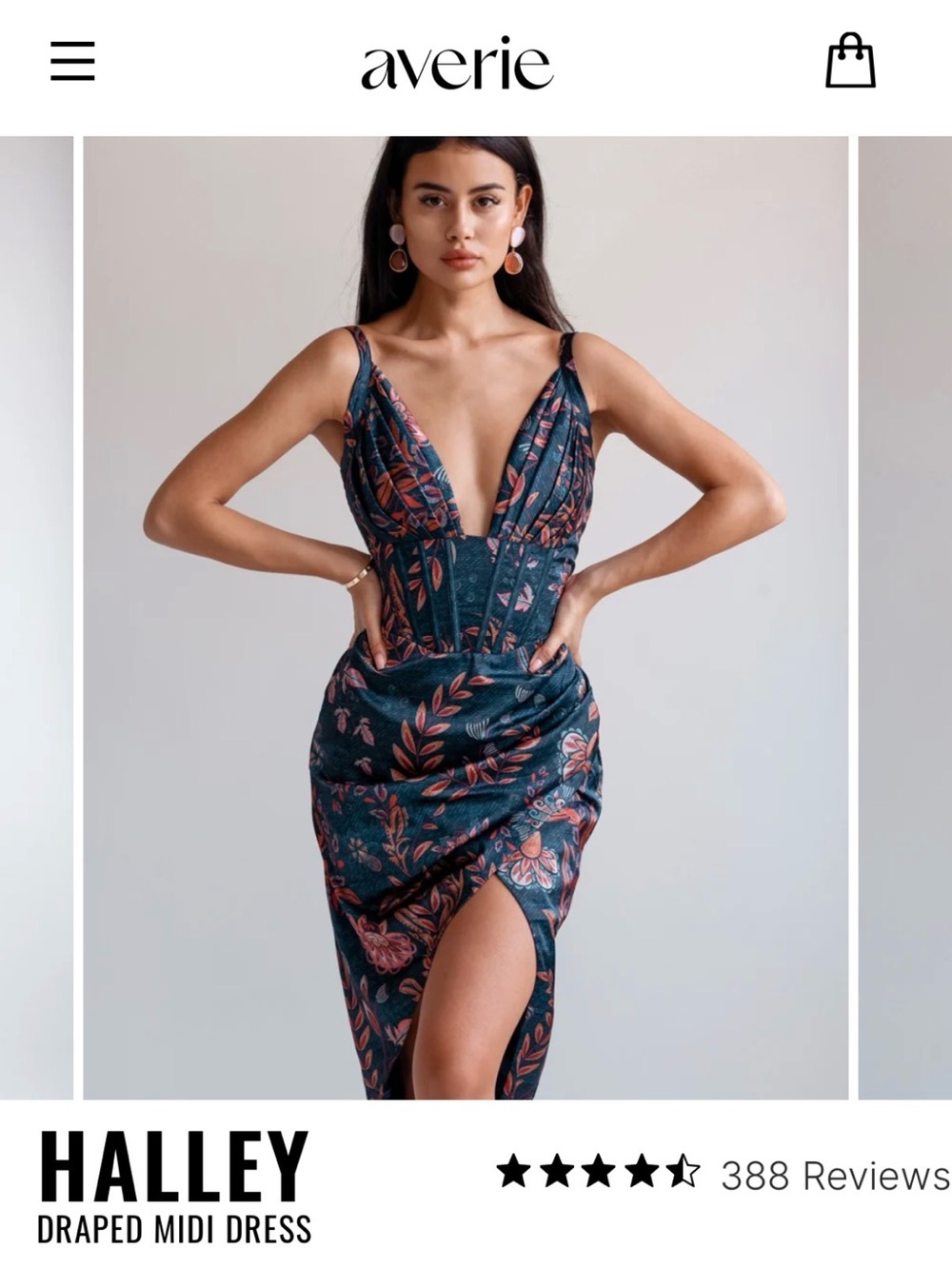 Averie HALLEY Deep NAVY Floral V-Neck Midi Dress